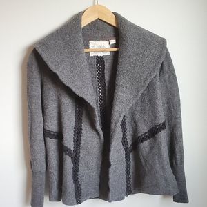 Anthropologie Gray Wool sweater/Jacket with Black Accents